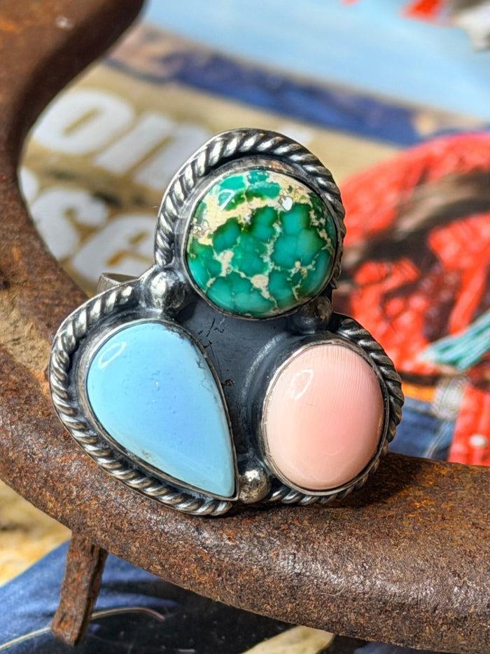 Navajo Handmade Multi Cluster Adjustable Ring