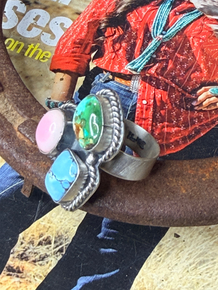 Navajo Handmade Multi Cluster Adjustable Ring