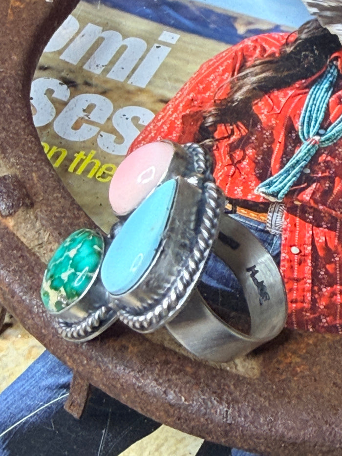 Navajo Handmade Multi Cluster Adjustable Ring