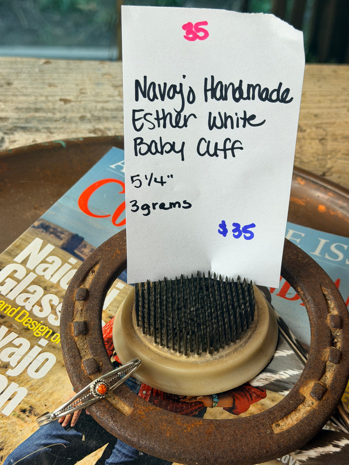 Navajo Handmade Orange Opal Baby Cuff  by Esther White