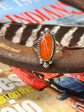 Navajo Handmade Orange Spiny Ring Stamped A, size 8.5