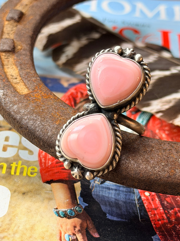 Navajo Handmade Pink Conch Adjustable Ring by Eugene Belone