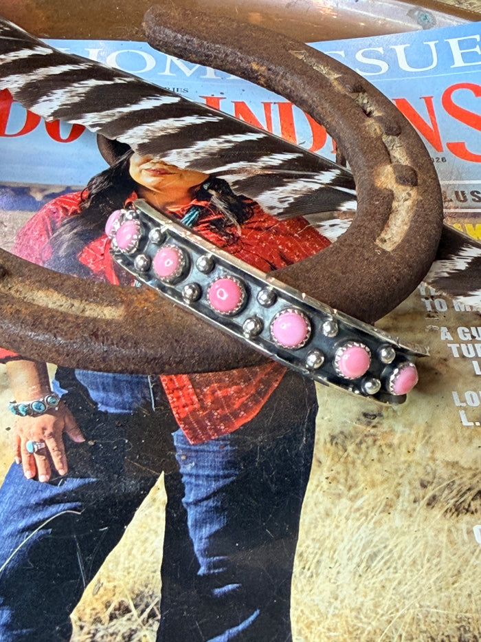 Navajo Handmade Pink Conch Cuff by Reed Charley