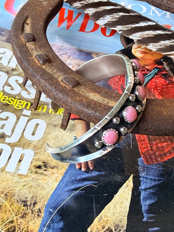 Navajo Handmade Pink Conch Cuff by Reed Charley