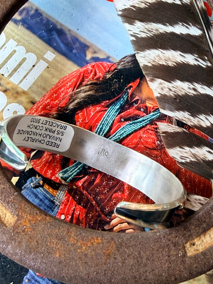 Navajo Handmade Pink Conch Cuff by Reed Charley