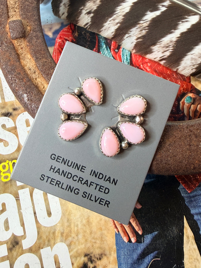 Navajo Handmade Pink Conch Earrings by Myra Benally
