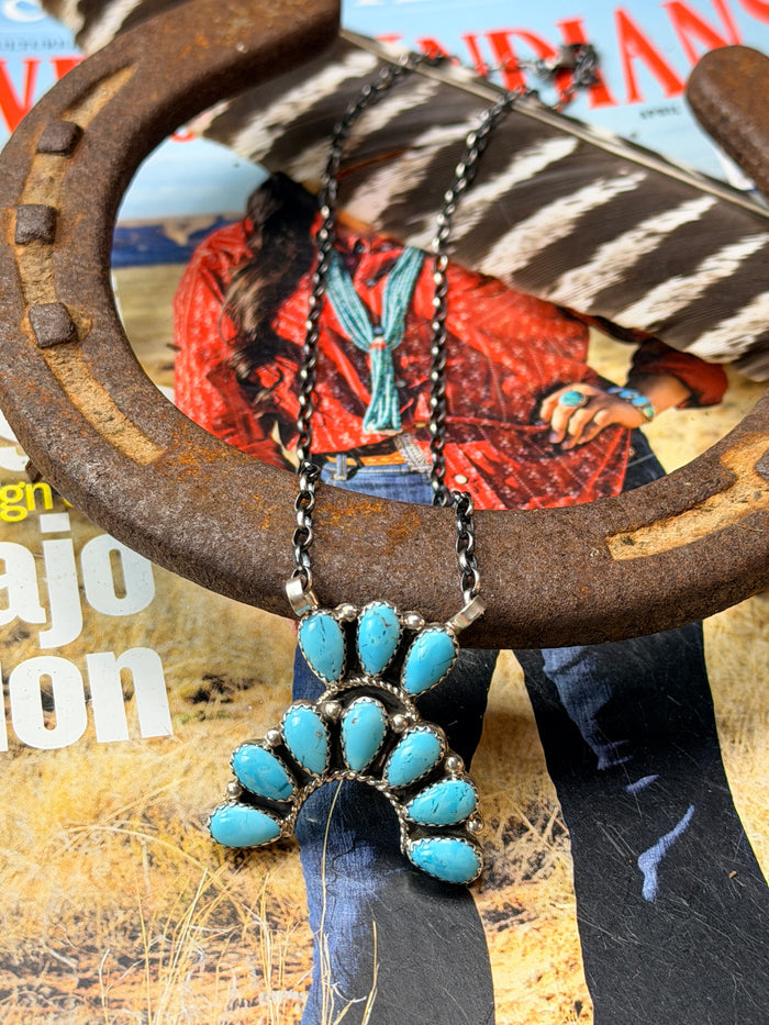 Navajo Handmade Squash Blossom Necklace by Rodney Notah