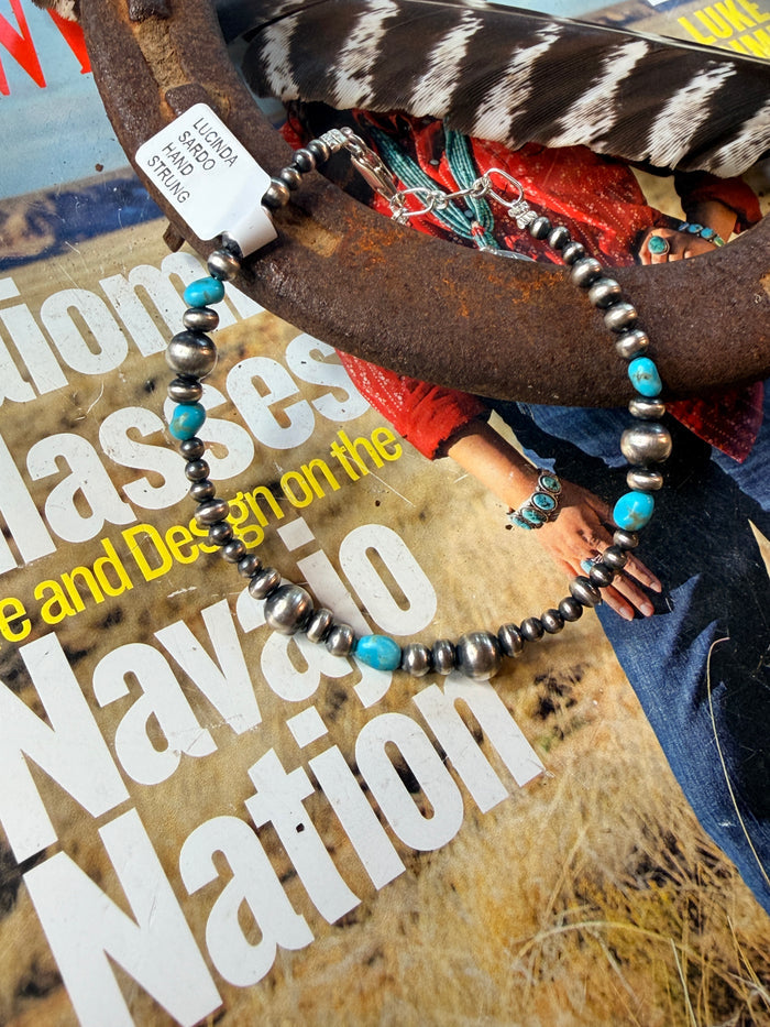 Navajo Handmade Sterling Silver and Kingman Bracelet by Lucinda Sardo