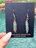 Navajo Handmade Sterling Silver and Kingman Turquoise Feather Earrings by Allen Barney