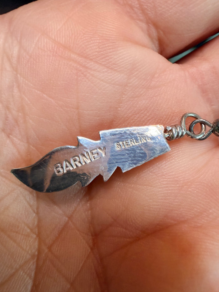 Navajo Handmade Sterling Silver and Kingman Turquoise Feather Earrings by Allen Barney