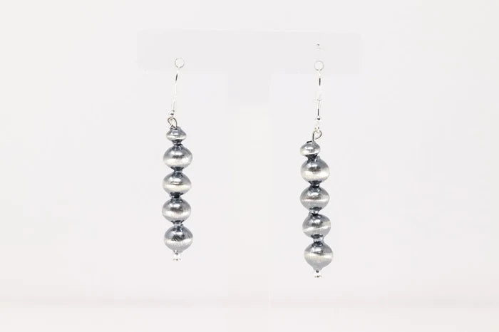 Navajo Handmade Sterling Silver Staple Piece Bead Earrings