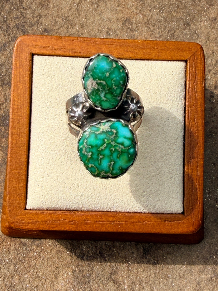 Navajo Made Natural Sonoran Gold Turquoise & Sterling Silver Ring Size 6