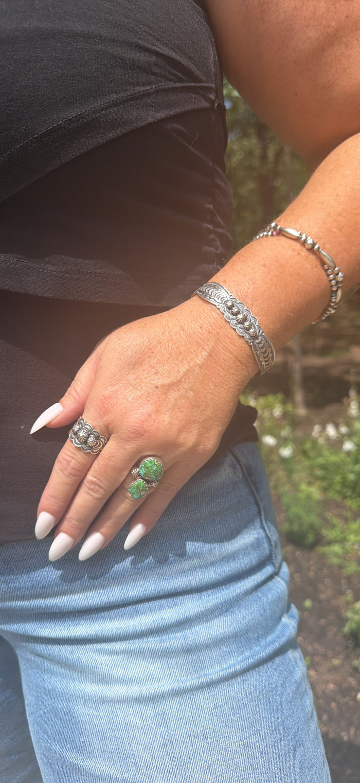 Navajo Made Natural Sonoran Gold Turquoise & Sterling Silver Ring Size 6