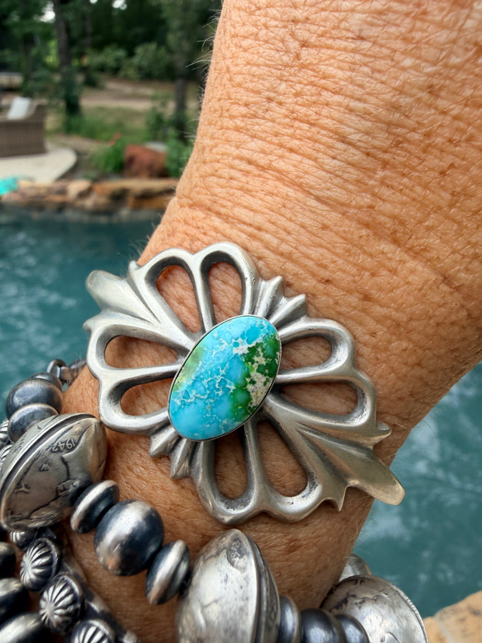 Navajo Made Sonoran Mountain Turquoise & Sterling Silver Cuff Bracelet