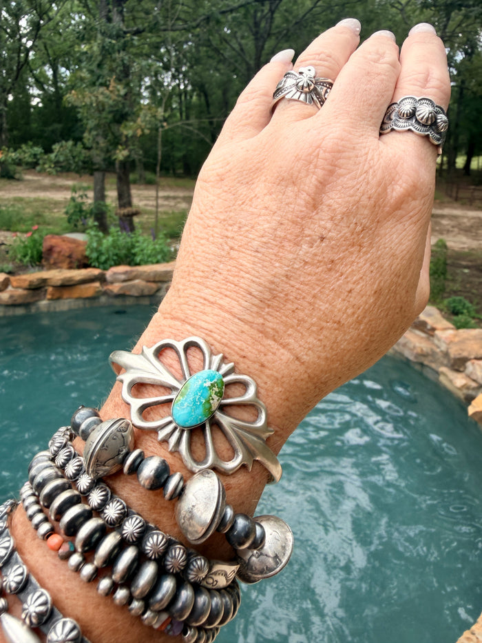 Navajo Made Sonoran Mountain Turquoise & Sterling Silver Cuff Bracelet