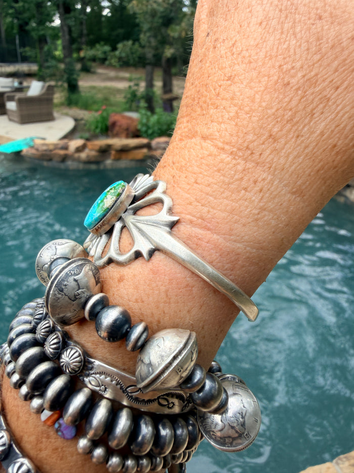 Navajo Made Sonoran Mountain Turquoise & Sterling Silver Cuff Bracelet