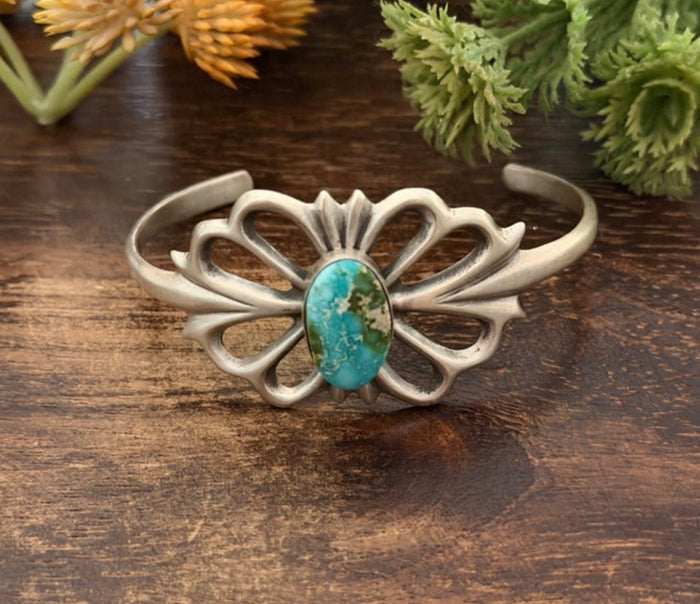 Navajo Made Sonoran Mountain Turquoise & Sterling Silver Cuff Bracelet
