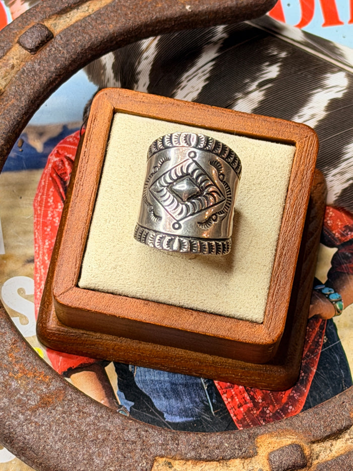 Navajo Made Stamped Ring by Coriz, size 7.5