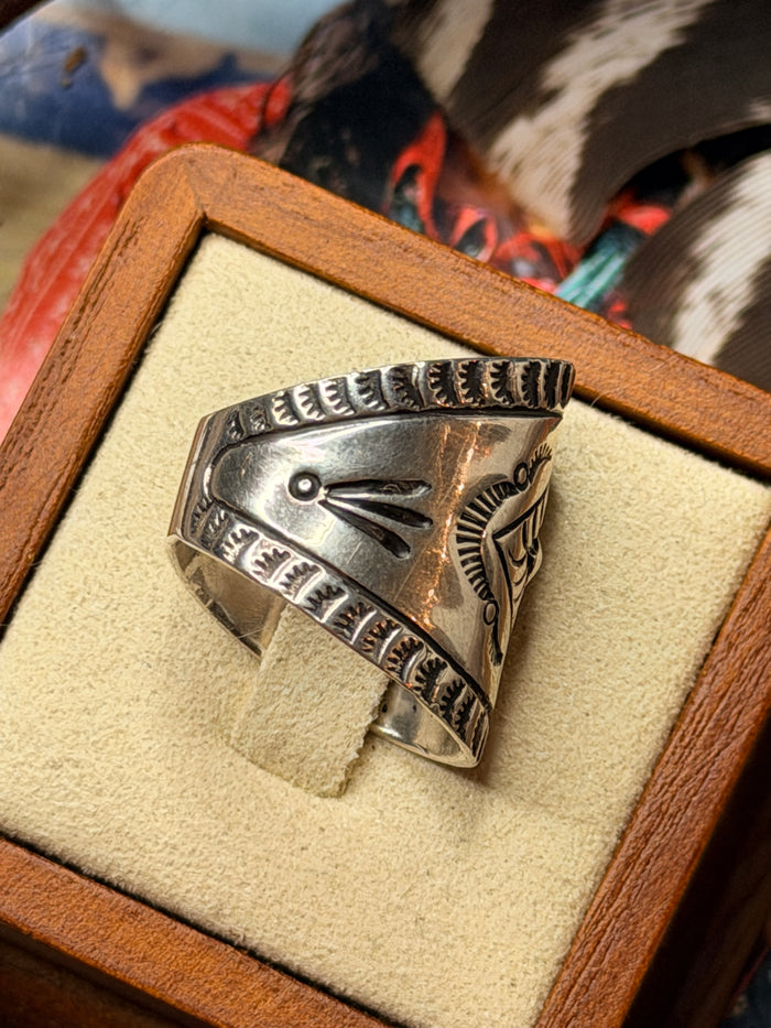 Navajo Made Stamped Ring by Coriz, size 7.5