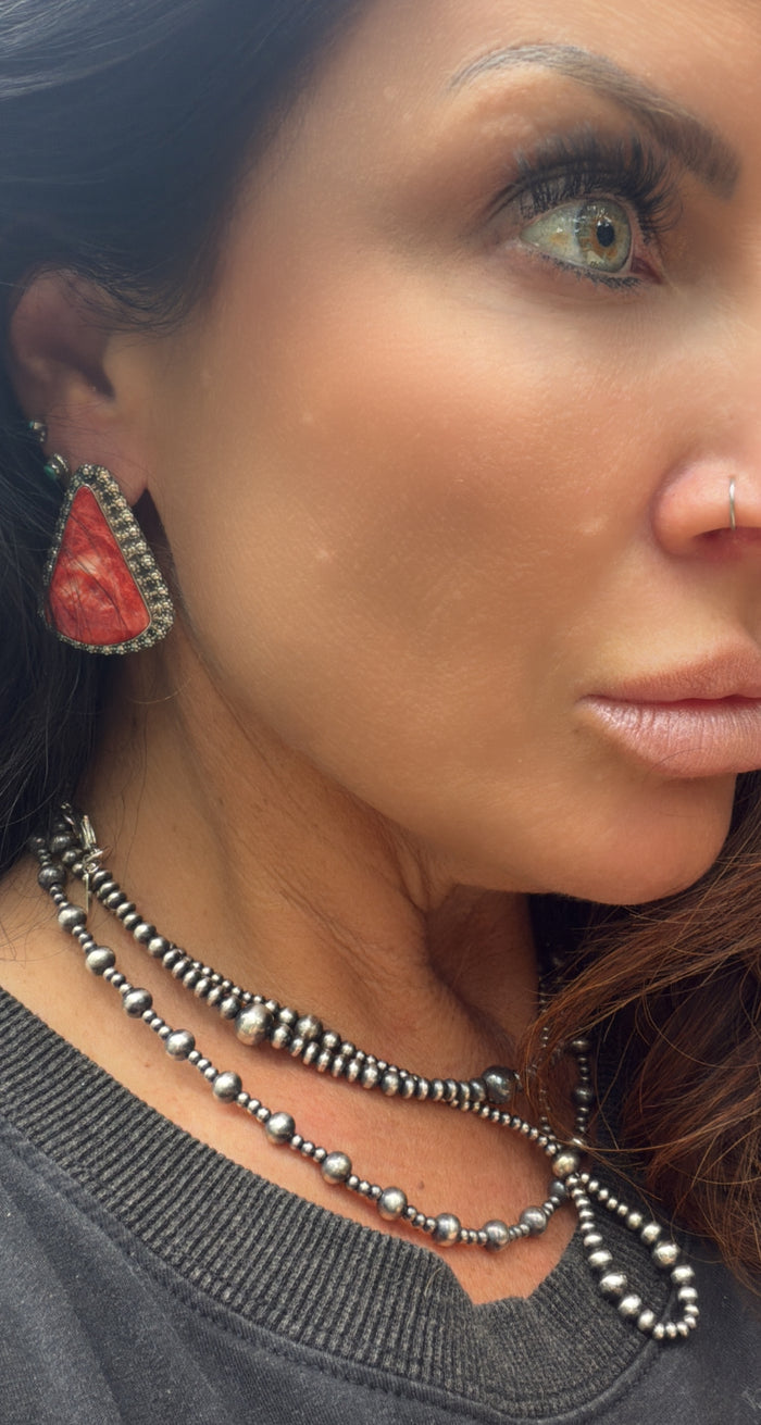 Navajo Made Thick Red Spiny Oyster Post Earrings by Julia Etsitty