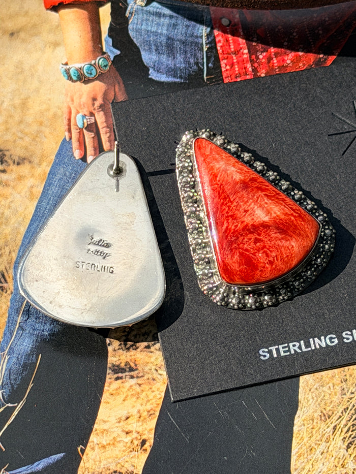 Navajo Made Thick Red Spiny Oyster Post Earrings by Julia Etsitty