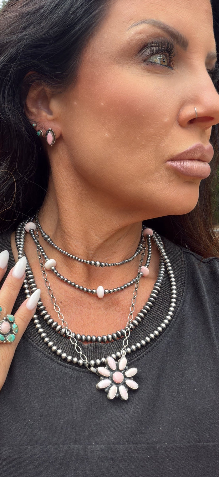 Navajo Pink Conch Cluster Necklace Sterling Silver B. Lee