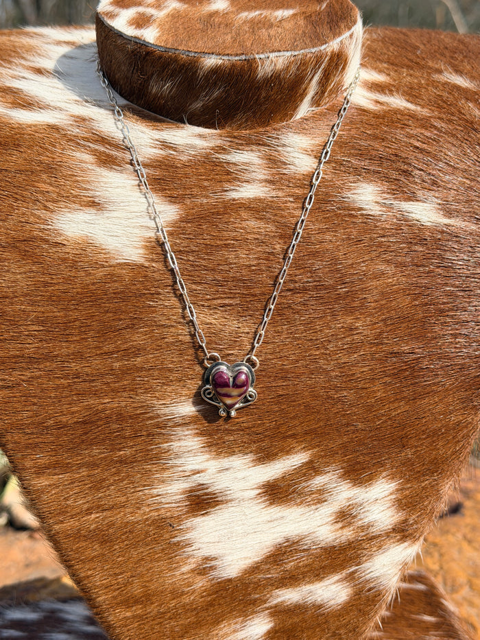 Navajo Sterling Purple Spiny Oyster Heart Pendant Necklace