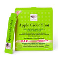 Green packaging of New Nordic Apple Cider Shot with a single sachet on a white background