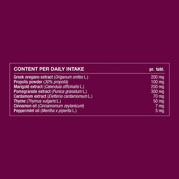 Nutritional information label with extract content on a purple background