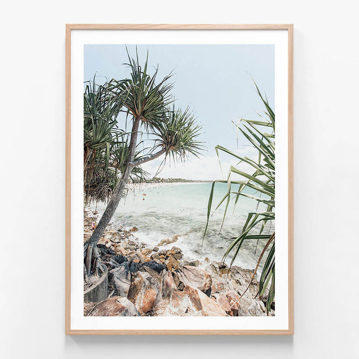 Noosa Waters wall art print in oak frame