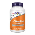 Bottle of Now L-Citrulline 750 mg capsules, with 90 capsules per bottle, in a white and orange packaging.