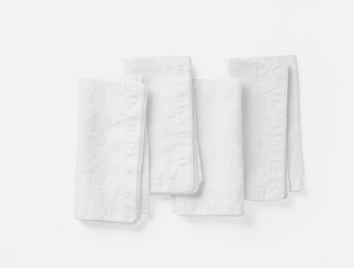 Olivos Embroidered Organic Linen Napkins | Alpine White