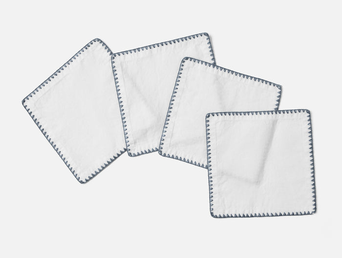 Olivos Embroidered Organic Linen Napkins - Coyuchi | Alpine White w/Gulf