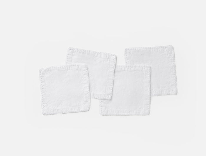 Olivos Embroidered Organic Linen Cocktail Napkins | Alpine White