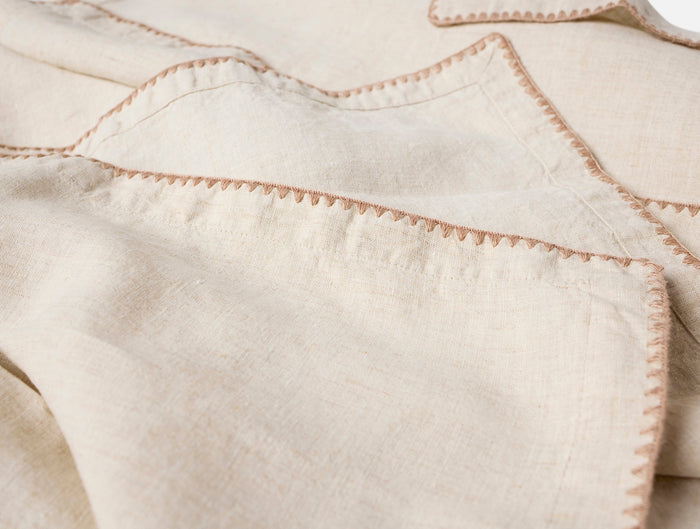 Olivos Embroidered Organic Linen Napkins - Coyuchi | Natural Chambray w/Praline