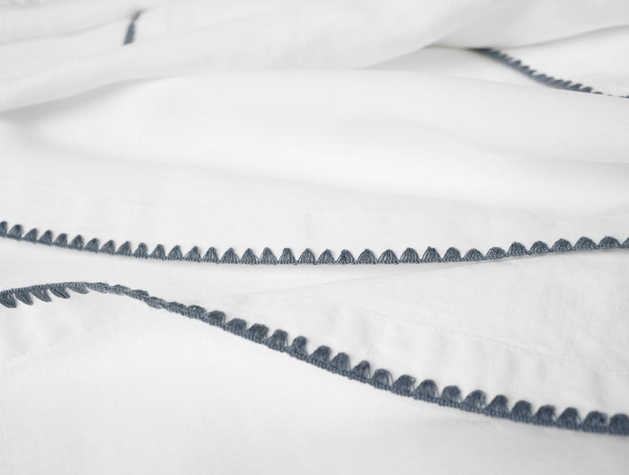 Olivos Embroidered Organic Linen Napkins - Coyuchi | Alpine White w/Gulf