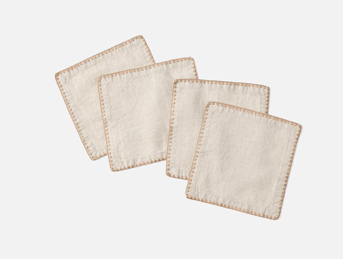 Olivos Embroidered Organic Linen Napkins - Coyuchi | Natural Chambray w/Praline