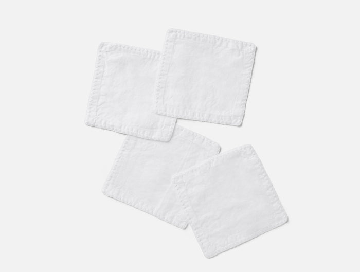 Olivos Embroidered Organic Linen Cocktail Napkins | Alpine White