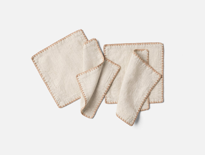 Olivos Embroidered Organic Linen Napkins - Coyuchi | Natural Chambray w/Praline