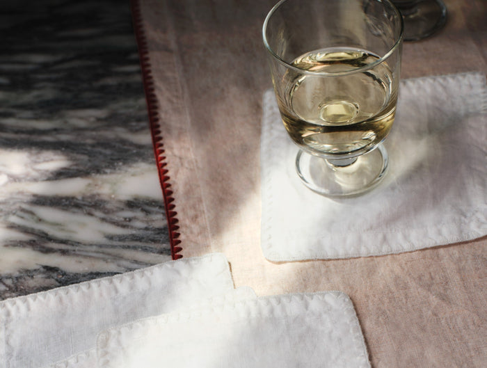 Olivos Embroidered Organic Linen Napkins | Alpine White