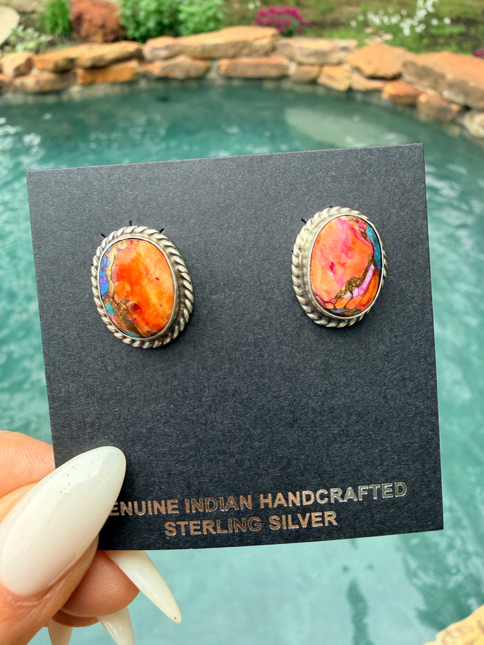 Orange Dream Mojave and Sterling Silver Stud Earrings