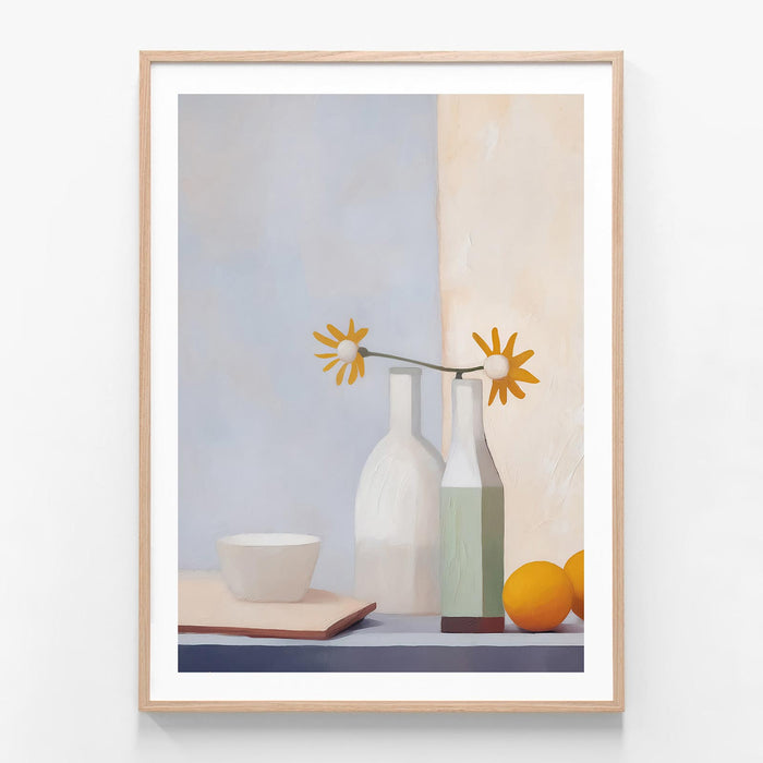 Orange Flowers oak framed print