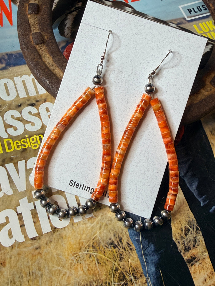 Orange Spiny and Sterling Silver Hoop Earrings