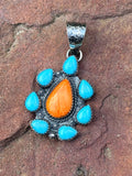 Orange Spiny and Turquoise Cluster Pendant