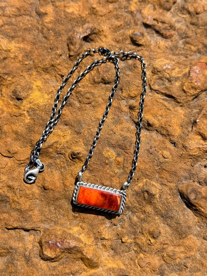 Orange Spiny Bar Necklace by C Belone