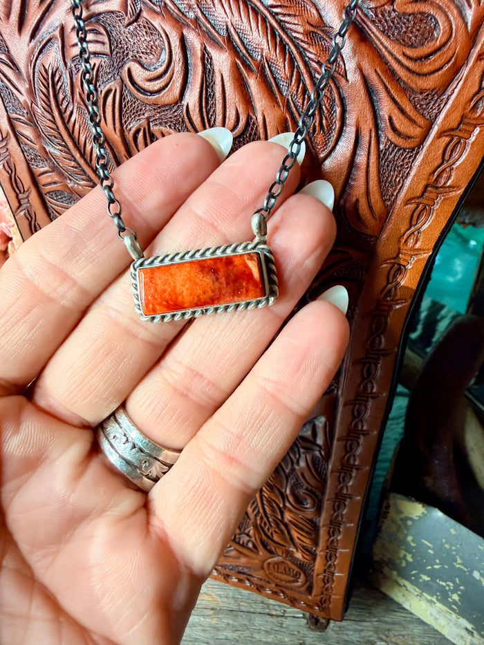 Orange Spiny Bar Necklace by C Belone