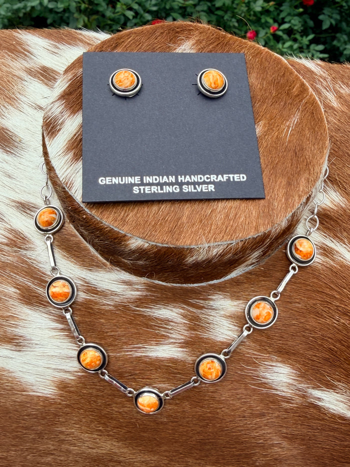 Orange Spiny Necklace and Earrings Set