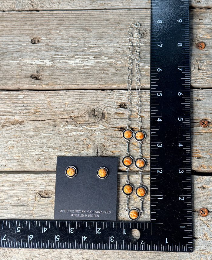 Orange Spiny Necklace and Earrings Set