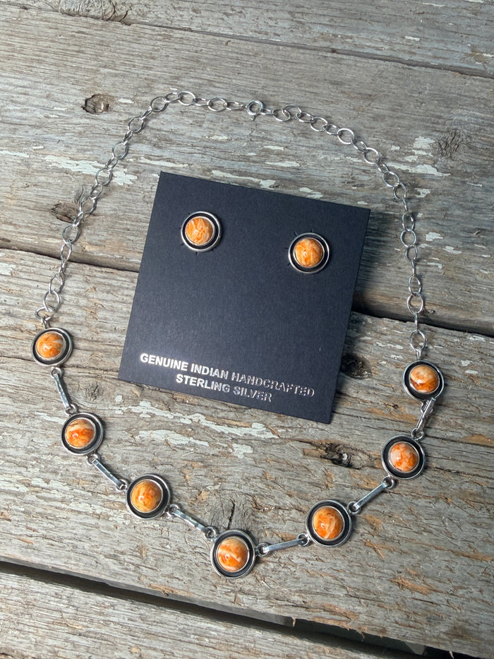Orange Spiny Necklace and Earrings Set