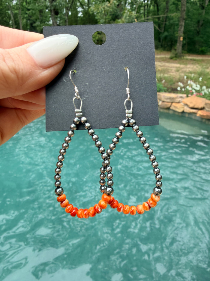 Orange Spiny Oyster Earrings – Sterling Silver Pearls